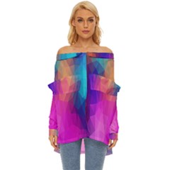 Triangles Polygon Color Off Shoulder Chiffon Pocket Shirt by artworkshop