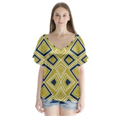 Abstract Pattern Geometric Backgrounds   V-neck Flutter Sleeve Top by Eskimos