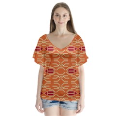 Abstract Pattern Geometric Backgrounds  V-neck Flutter Sleeve Top by Eskimos