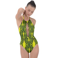 Abstract Pattern Geometric Backgrounds Plunge Cut Halter Swimsuit by Eskimos