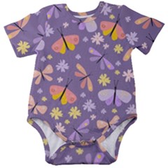 Vector-seamless-pattern-with-butterflies-beetles Baby Short Sleeve Onesie Bodysuit by Jancukart