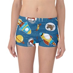 Seamless-pattern-vector-with-spacecraft-funny-animals-astronaut Reversible Boyleg Bikini Bottoms by Jancukart