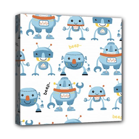 Seamless Pattern With Funny Robot Cartoon Mini Canvas 8  X 8  (stretched) by Jancukart
