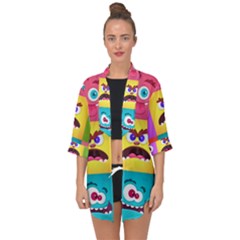 Monsters Emotions Scary Faces Masks With Mouth Eyes Aliens Monsters Emoticon Set Open Front Chiffon Kimono by Jancukart