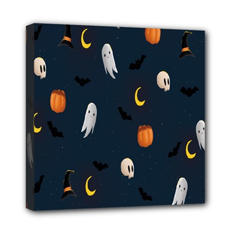 Halloween Ghost Pumpkin Bat Skull Mini Canvas 8  X 8  (stretched) by artworkshop