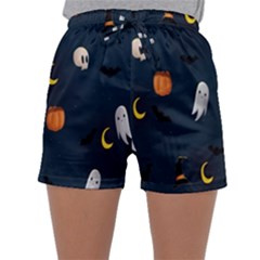 Halloween Ghost Pumpkin Bat Skull Sleepwear Shorts by artworkshop