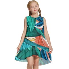 Leaves Tropical Exotic Kids  Frill Swing Dress by artworkshop