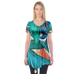 Leaves Tropical Exotic Short Sleeve Tunic  by artworkshop