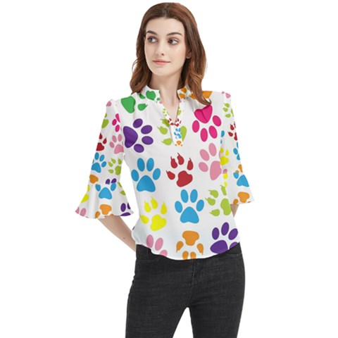 Paw Print Loose Horn Sleeve Chiffon Blouse by artworkshop