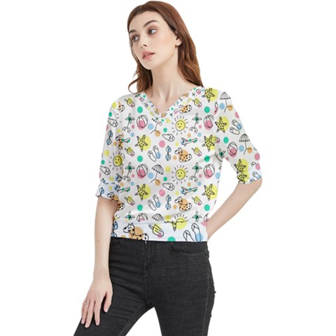 Drawing Pattern Quarter Sleeve Blouse by artworkshop