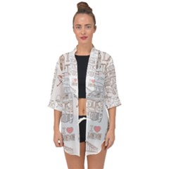 I Love London Drawing Open Front Chiffon Kimono by Jancukart