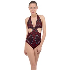 Abstract Pattern Geometric Backgrounds Halter Front Plunge Swimsuit by Eskimos