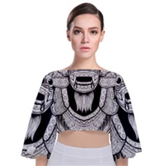 Balinese-art Barong-drawing-bali Tie Back Butterfly Sleeve Chiffon Top by Jancukart