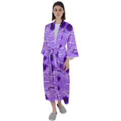 Folk Flowers Print Floral Pattern Ethnic Art Maxi Satin Kimono by Eskimos