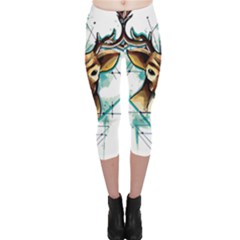 Deer-unicorn-tattoo-drawing-vector-watercolor Capri Leggings  by Jancukart
