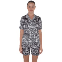 Sketchy Monster Insect Drawing Motif Pattern Satin Short Sleeve Pajamas Set by dflcprintsclothing