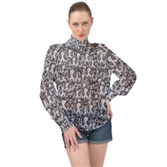 Sketchy Monster Insect Drawing Motif Pattern High Neck Long Sleeve Chiffon Top by dflcprintsclothing