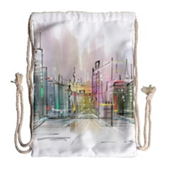 Drawing-watercolor-painting-city Drawstring Bag (large) by Jancukart