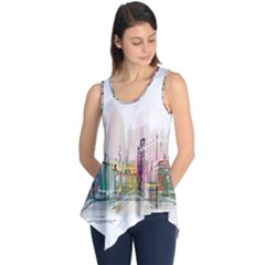 Drawing-watercolor-painting-city Sleeveless Tunic by Jancukart