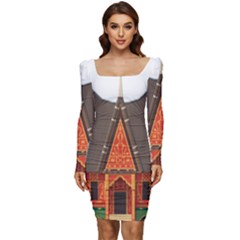 Gadang-minangkabau-people Women Long Sleeve Ruched Stretch Jersey Dress by Jancukart