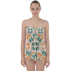 Folk Flowers Print Floral Pattern Ethnic Art Babydoll Tankini Set by Eskimos