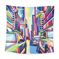 City-street-car-road-architecture Square Tapestry (large) by Jancukart
