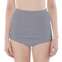 Small Soot Black And White Handpainted Houndstooth Check Watercolor Pattern High-waisted Bikini Bottoms by PodArtist