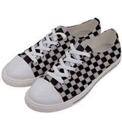 Large Black And White Watercolored Checkerboard Chess Men s Low Top Canvas Sneakers by PodArtist