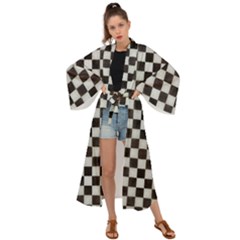 Large Black And White Watercolored Checkerboard Chess Maxi Kimono by PodArtist