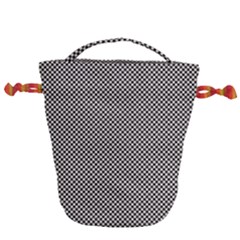 Small Black And White Watercolor Checkerboard Chess Drawstring Bucket Bag by PodArtist