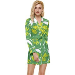 Folk Flowers Print Floral Pattern Ethnic Art Long Sleeve Satin Robe by Eskimos