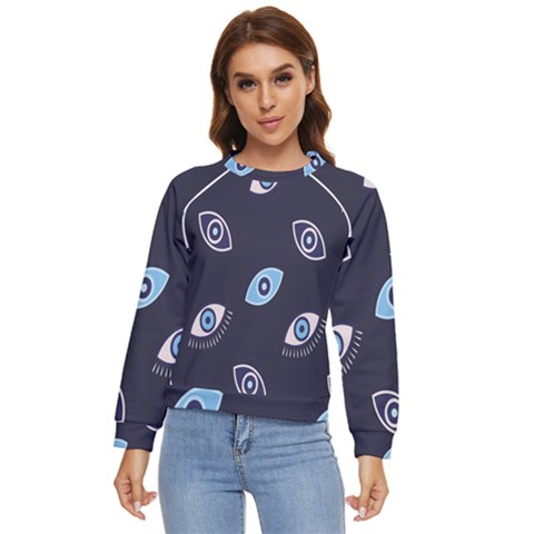 Eyes Evil Eye Blue Pattern Design Women s Long Sleeve Raglan Tee by artworkshop