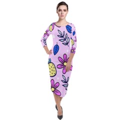 Flowers Purple Quarter Sleeve Midi Velour Bodycon Dress by nateshop