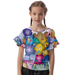 Cats Cartoon Cats Colorfulcats Kids  Cut Out Flutter Sleeves by Sapixe