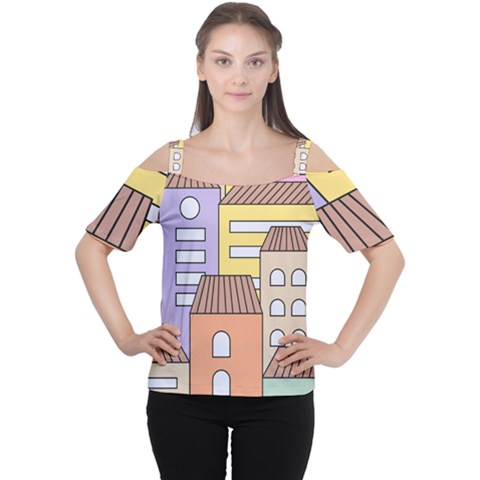 Houses City Architecture Building Cutout Shoulder Tee by Sapixe