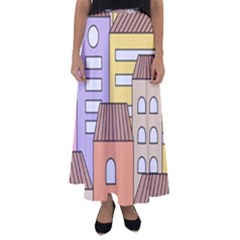 Houses City Architecture Building Flared Maxi Skirt by Sapixe