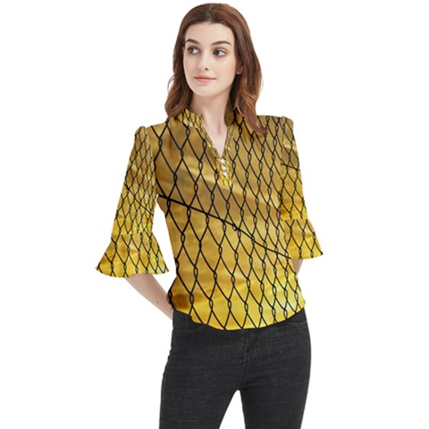 Chain Link Fence  Loose Horn Sleeve Chiffon Blouse by artworkshop
