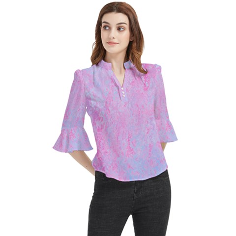  Texture Pink Light Blue Loose Horn Sleeve Chiffon Blouse by artworkshop