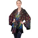 Beautiful Peacock Feather Long Sleeve Velvet Kimono  View1