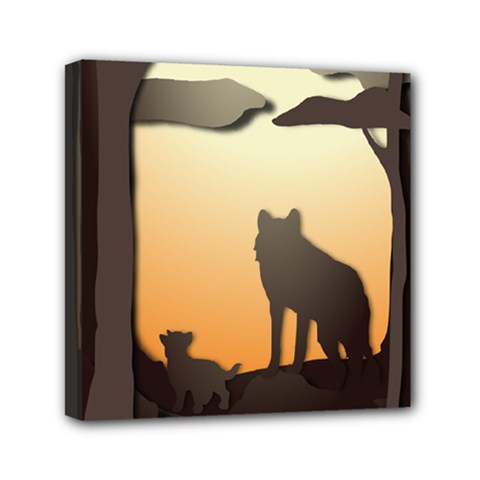 Vectors Painting Wolves Nature Forest Mini Canvas 6  X 6  (stretched) by Amaryn4rt