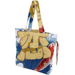 Wave Fish Koi Splash Character Drawstring Tote Bag by Amaryn4rt