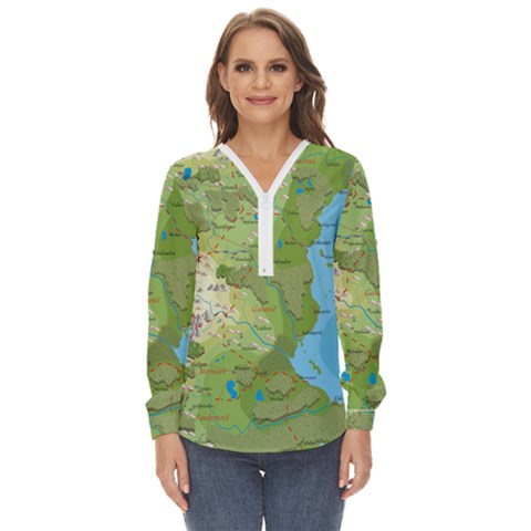 Grand Duchy Of Valderin Fantasy Map Zip Up Long Sleeve Blouse by Amaryn4rt