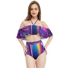 Purple Drawing Digital Art Halter Flowy Bikini Set  by Amaryn4rt
