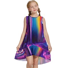 Purple Drawing Digital Art Kids  Frill Swing Dress by Amaryn4rt