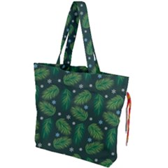 Leaves Snowflake Pattern Holiday Drawstring Tote Bag by Amaryn4rt