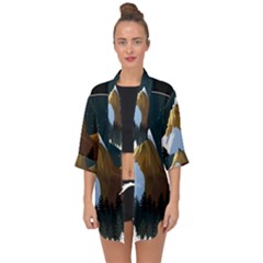 Mountains Forest Moon Stars View Open Front Chiffon Kimono by Wegoenart