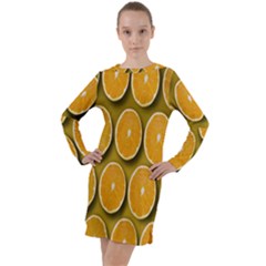 Orange Slices Cross Sections Pattern Long Sleeve Hoodie Dress by artworkshop