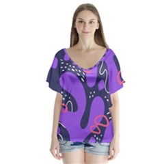 Abstract Background Shape Shapes V-neck Flutter Sleeve Top by Wegoenart
