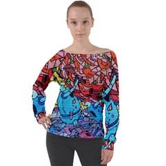 Graffiti-wall-mural-painting-arts Off Shoulder Long Sleeve Velour Top by Simbadda