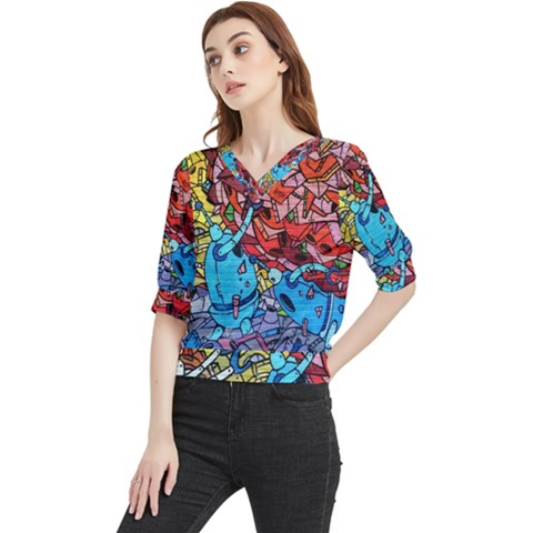 Graffiti-wall-mural-painting-arts Quarter Sleeve Blouse by Simbadda